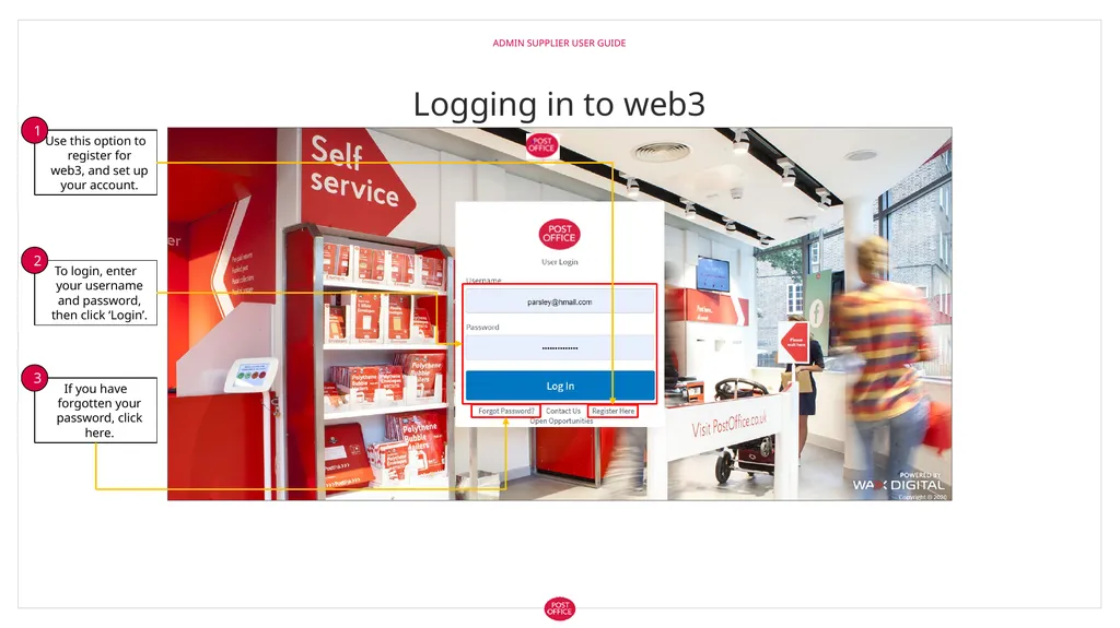 Admin Supplier User Guide Logging in to web3 Admin - slide 2 of 19