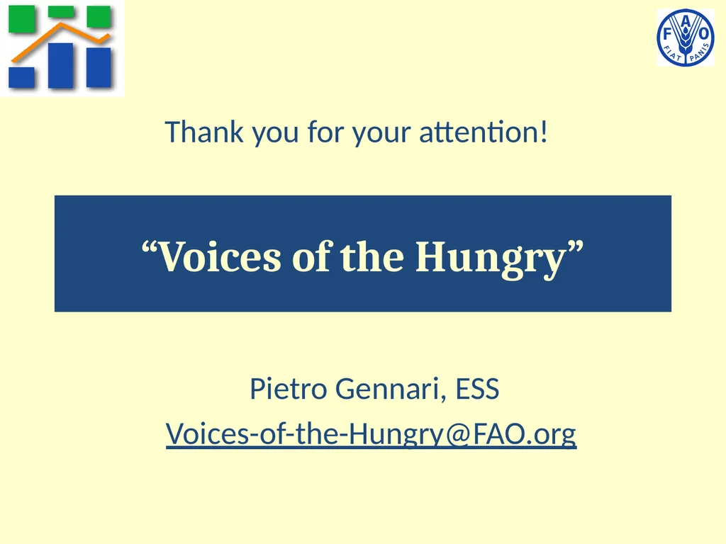 Voices of the Hungry A worldwide survey of - slide 26 of 26