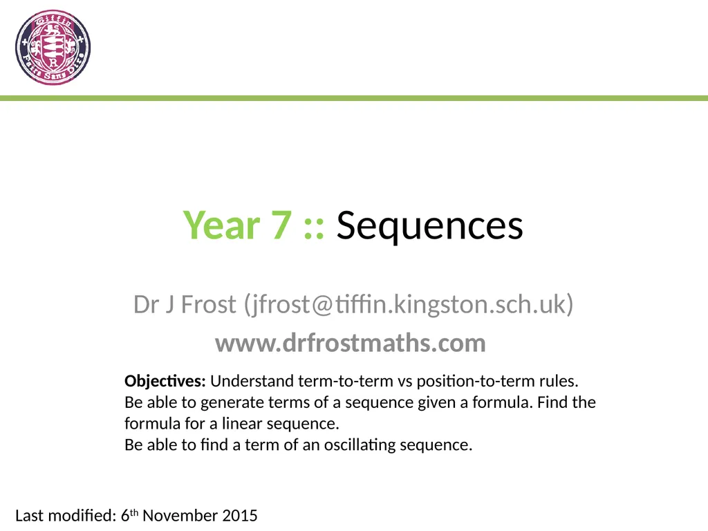 Year 7 :: Sequences Dr J Frost - slide 1 of 24