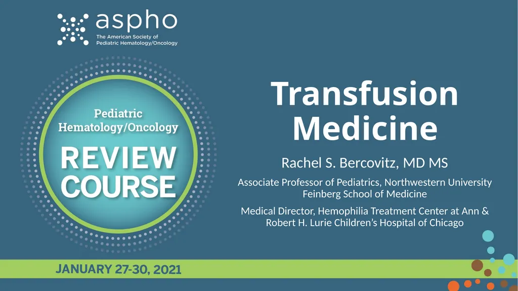 Transfusion Medicine Rachel S. Bercovitz, MD MS - slide 1 of 81
