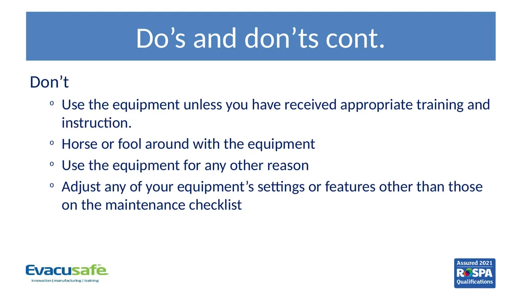 Evacuation Equipment Key Trainer Course Before we - slide 18 of 20