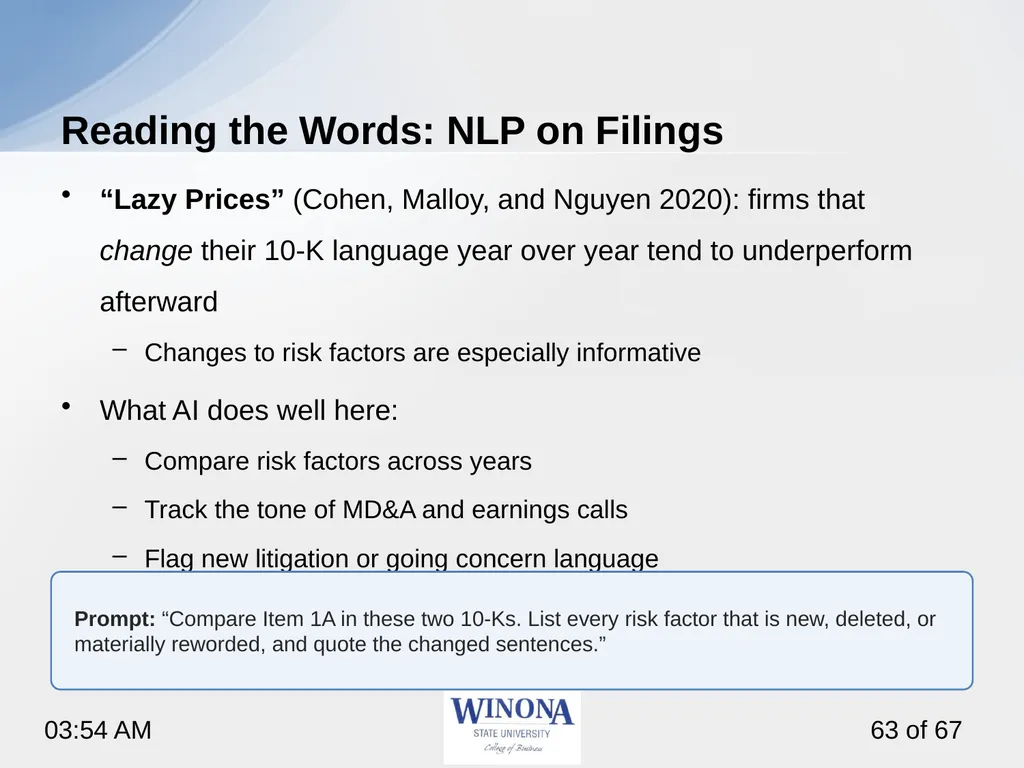 Topic 6: AI and Financial Statements Larry - slide 63 of 67