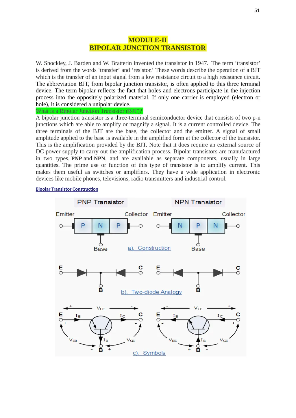 LECTURE NOTES SUBJECT: BASIC ELECTRONICS COURSE: - slide 49 of 104