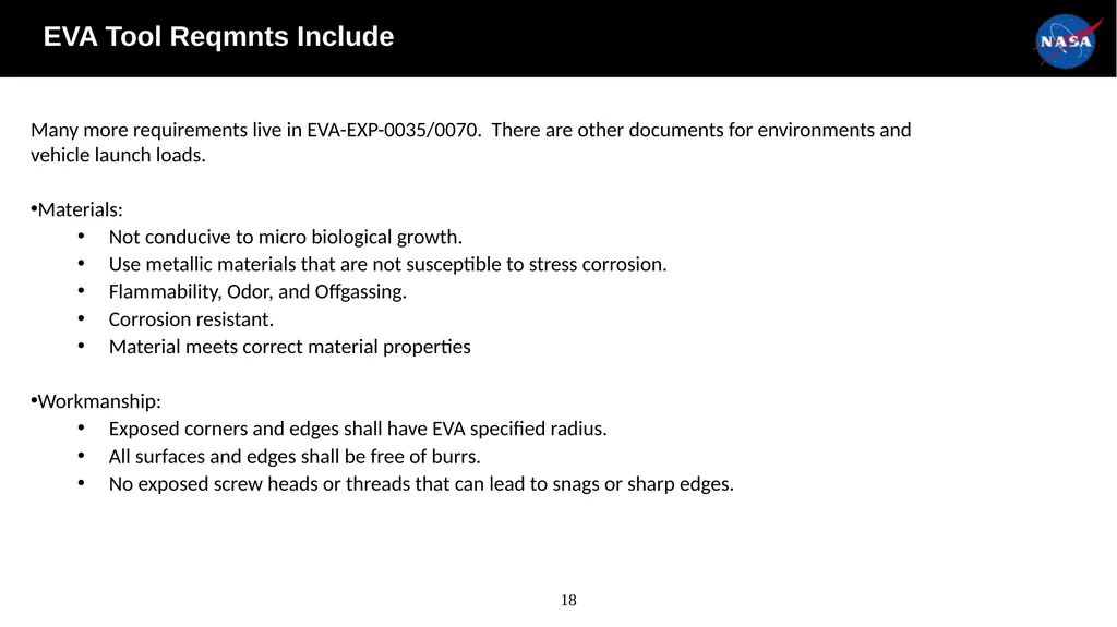 xEVA Compatibility Requirements Tamra George - slide 18 of 26