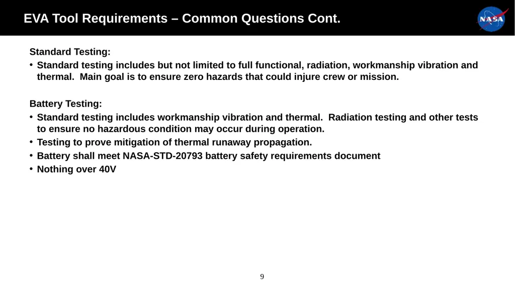 xEVA Compatibility Requirements Tamra George - slide 9 of 26