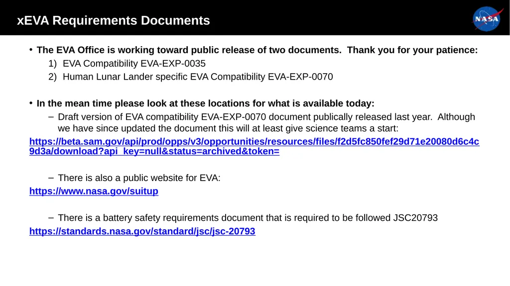 xEVA Compatibility Requirements Tamra George - slide 2 of 26