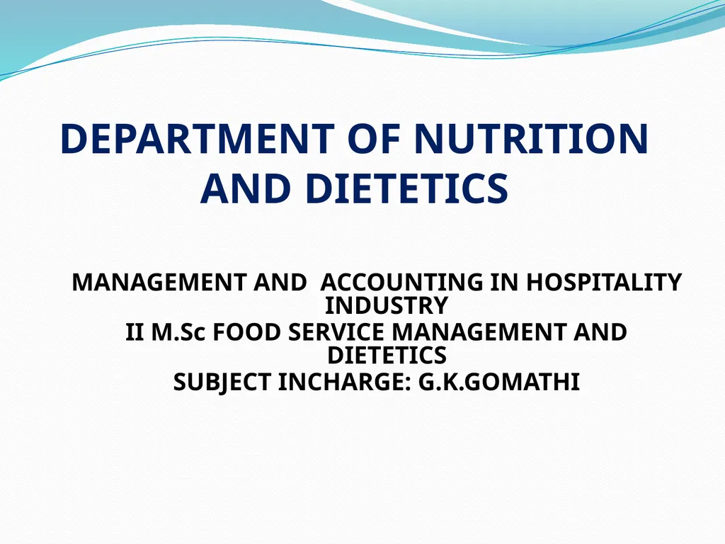 DEPARTMENT OF NUTRITION AND DIETETICS MANAGEMENT - slide 1 of 16