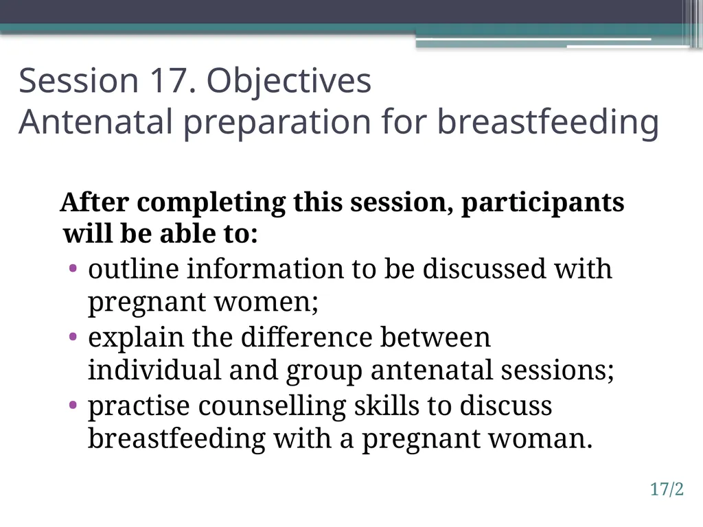 Session 17. Antenatal preparation for - slide 2 of 6