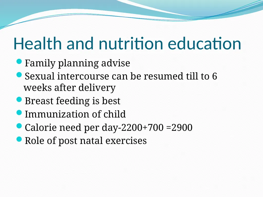 MANAGEMENT OF NORMAL PUERPERIUM Mrs. Preeti - slide 11 of 42