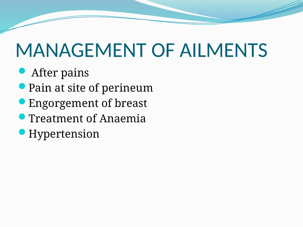 MANAGEMENT OF NORMAL PUERPERIUM Mrs. Preeti - slide 10 of 42