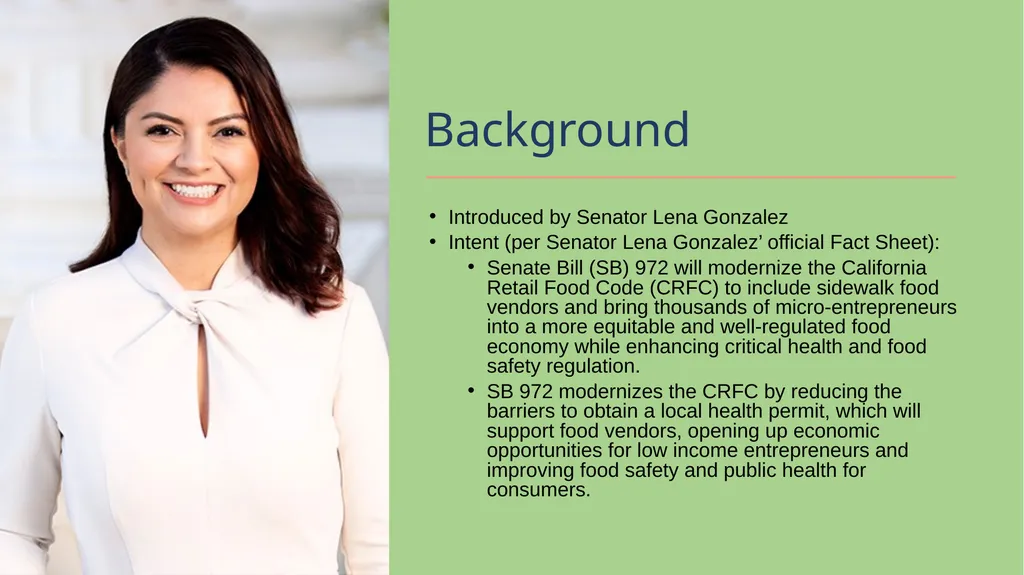 SB 972 New Sidewalk Food Vending Law Background - slide 2 of 18