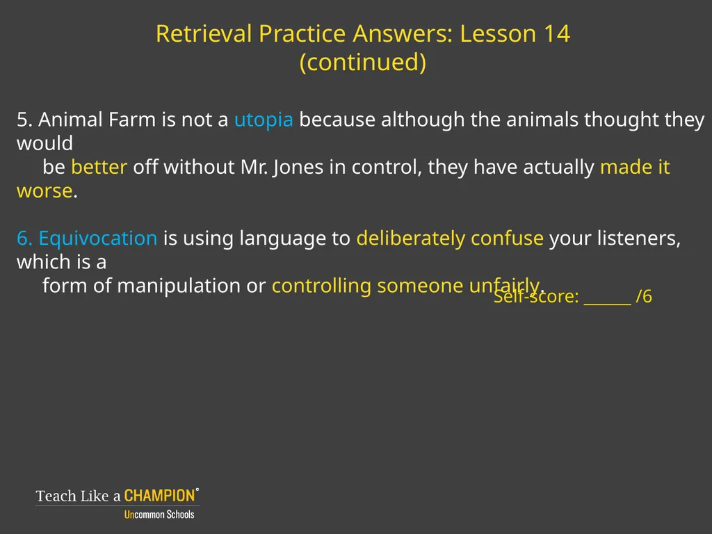 Retrieval Practice Animal Farm Retrieval Practice: - slide 11 of 20