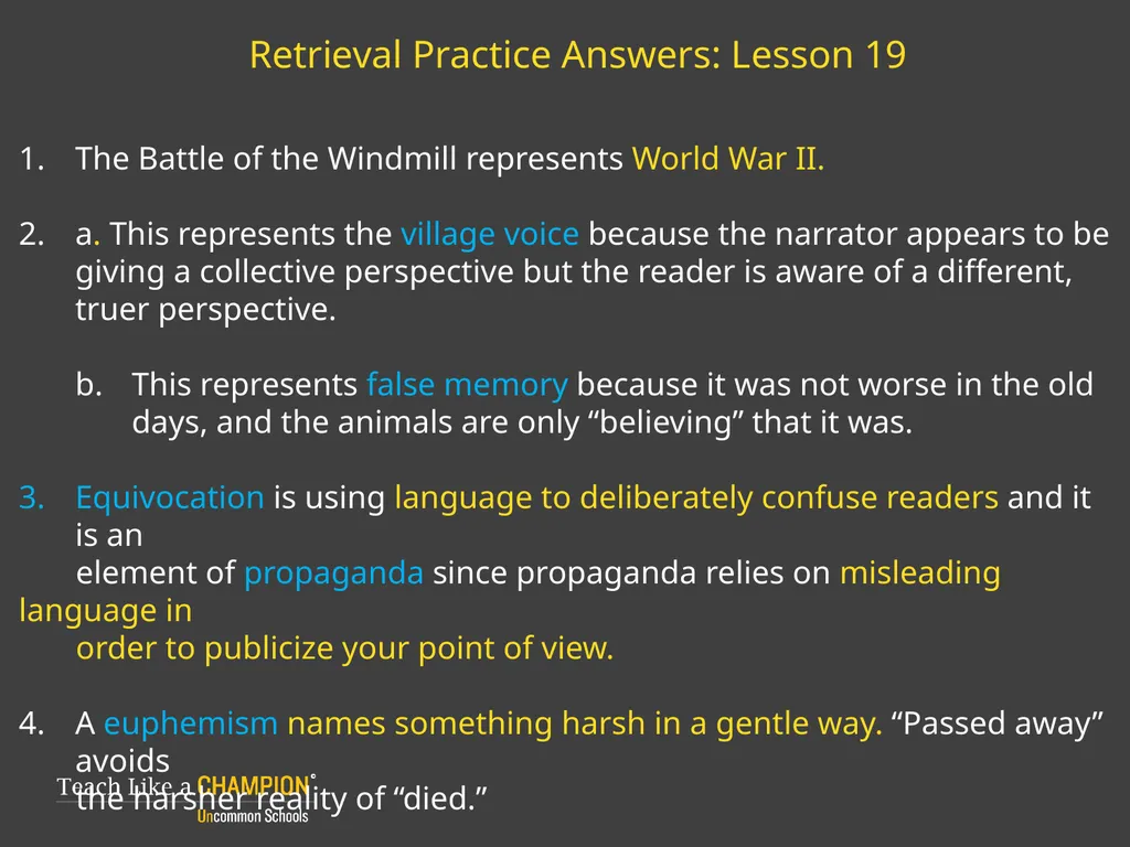 Retrieval Practice Animal Farm Retrieval Practice: - slide 16 of 20