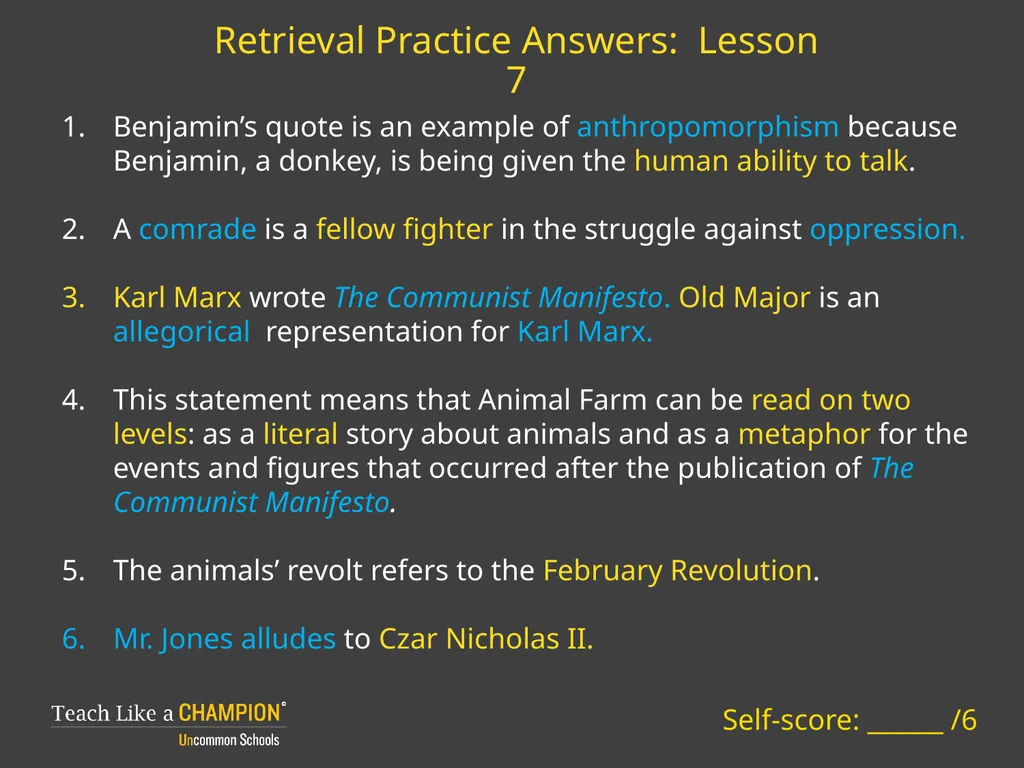 Retrieval Practice Animal Farm Retrieval Practice: - slide 5 of 20