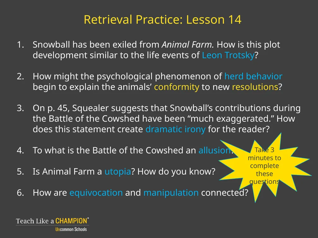 Retrieval Practice Animal Farm Retrieval Practice: - slide 9 of 20