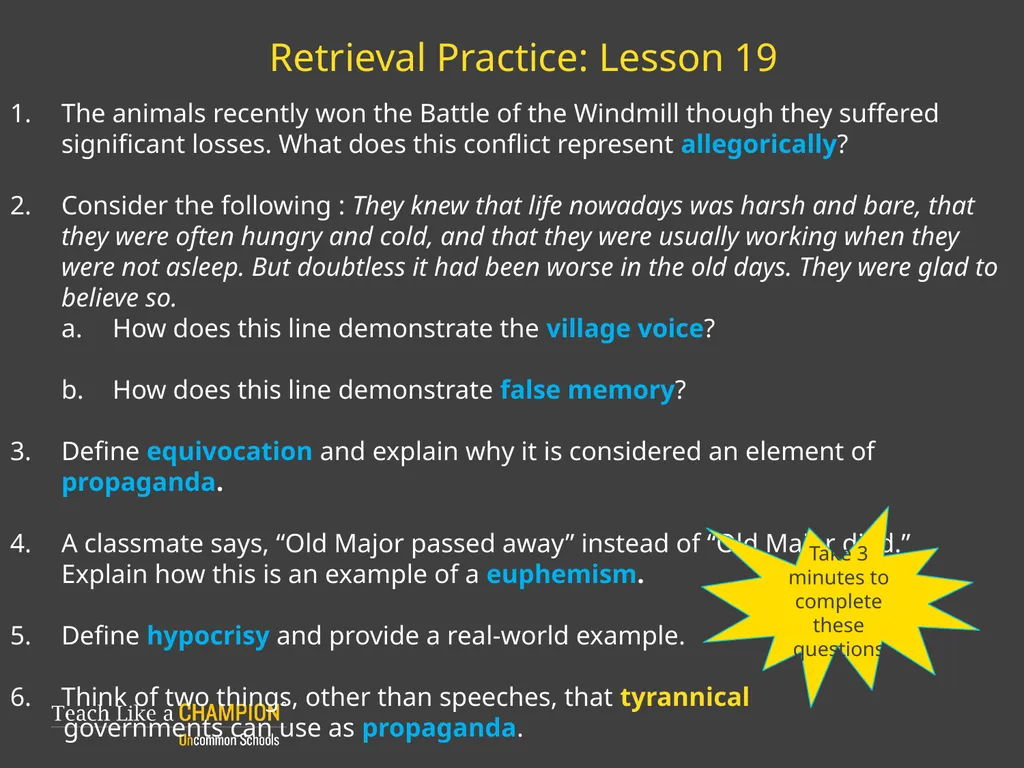 Retrieval Practice Animal Farm Retrieval Practice: - slide 15 of 20