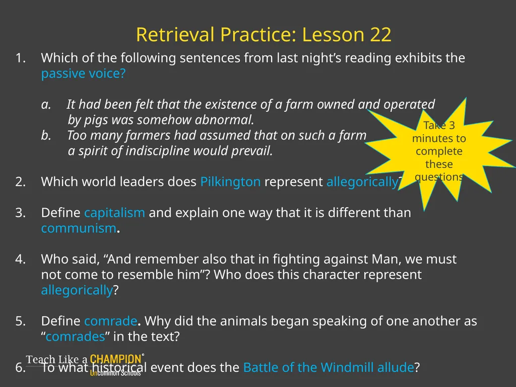 Retrieval Practice Animal Farm Retrieval Practice: - slide 18 of 20