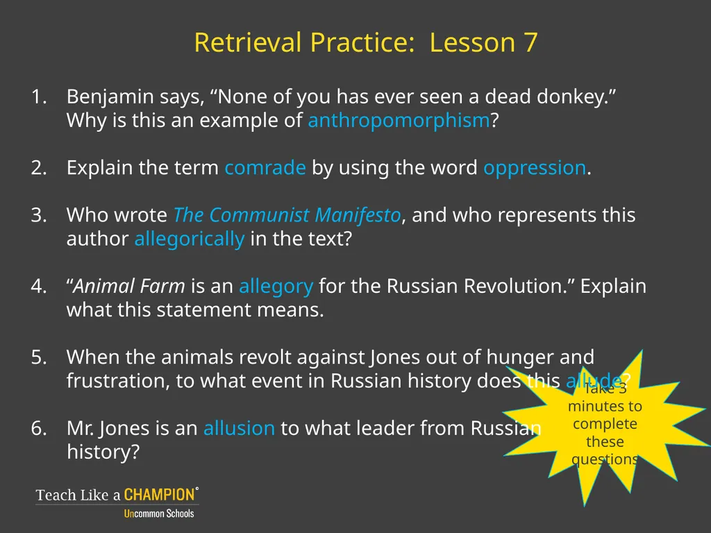 Retrieval Practice Animal Farm Retrieval Practice: - slide 4 of 20