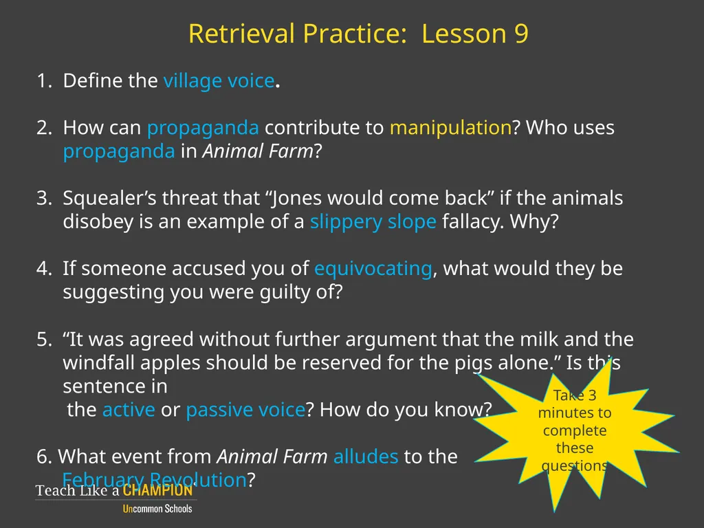 Retrieval Practice Animal Farm Retrieval Practice: - slide 6 of 20