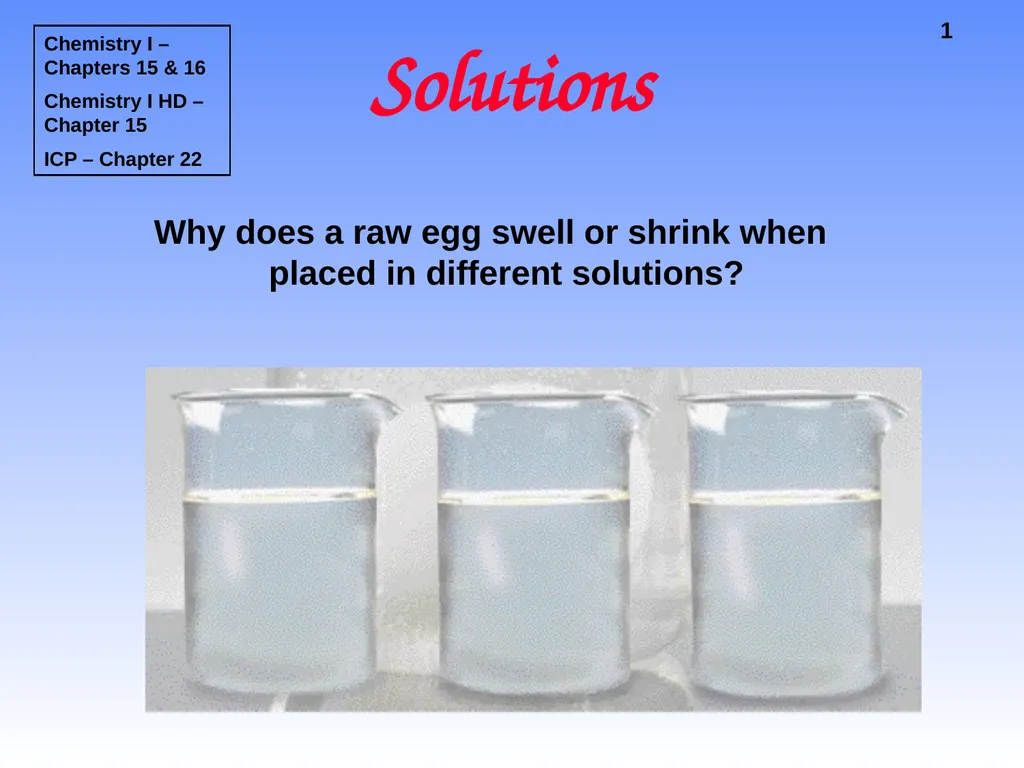 Solutions Why does a raw egg swell or shrink when - slide 1 of 39