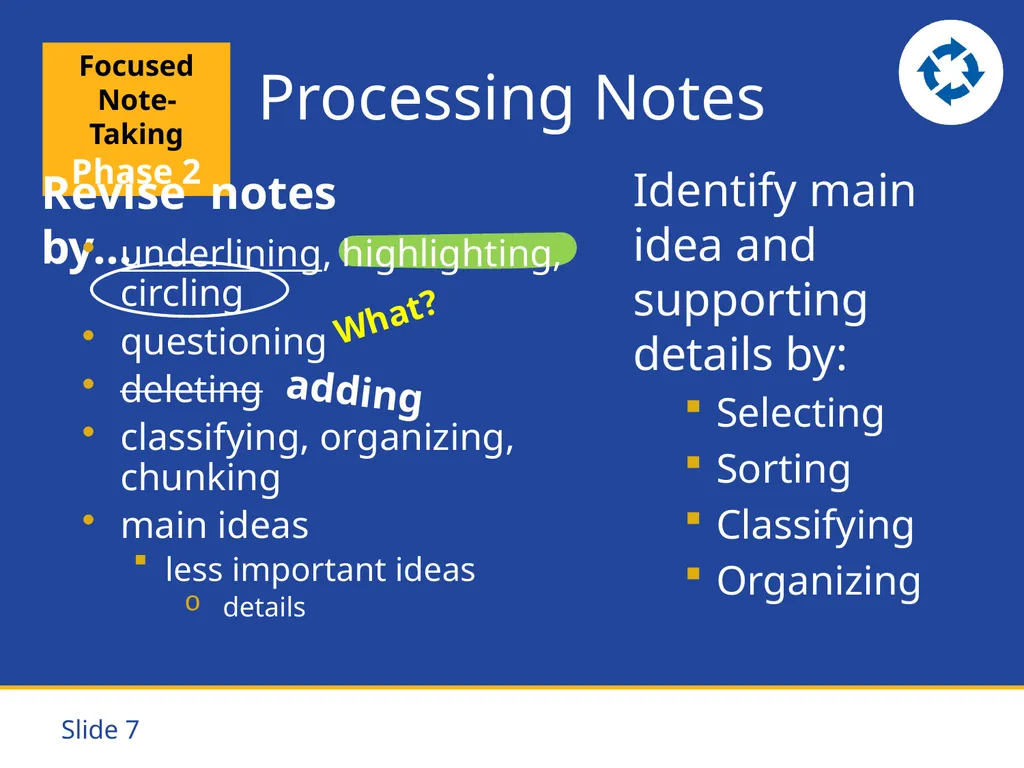 Focused Note-Taking Five Steps to Success Purpose - slide 7 of 19
