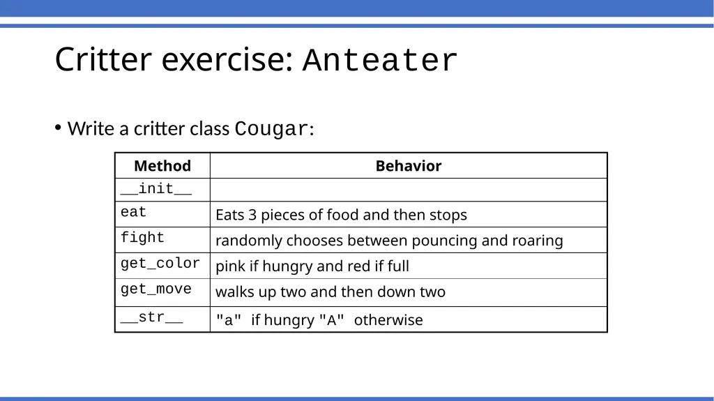 CSc 110, Autumn 2016 Lecture 32: Critters Adapted - slide 8 of 8