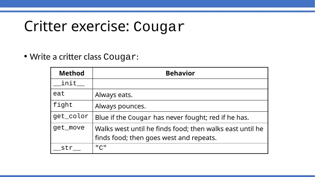 CSc 110, Autumn 2016 Lecture 32: Critters Adapted - slide 6 of 8