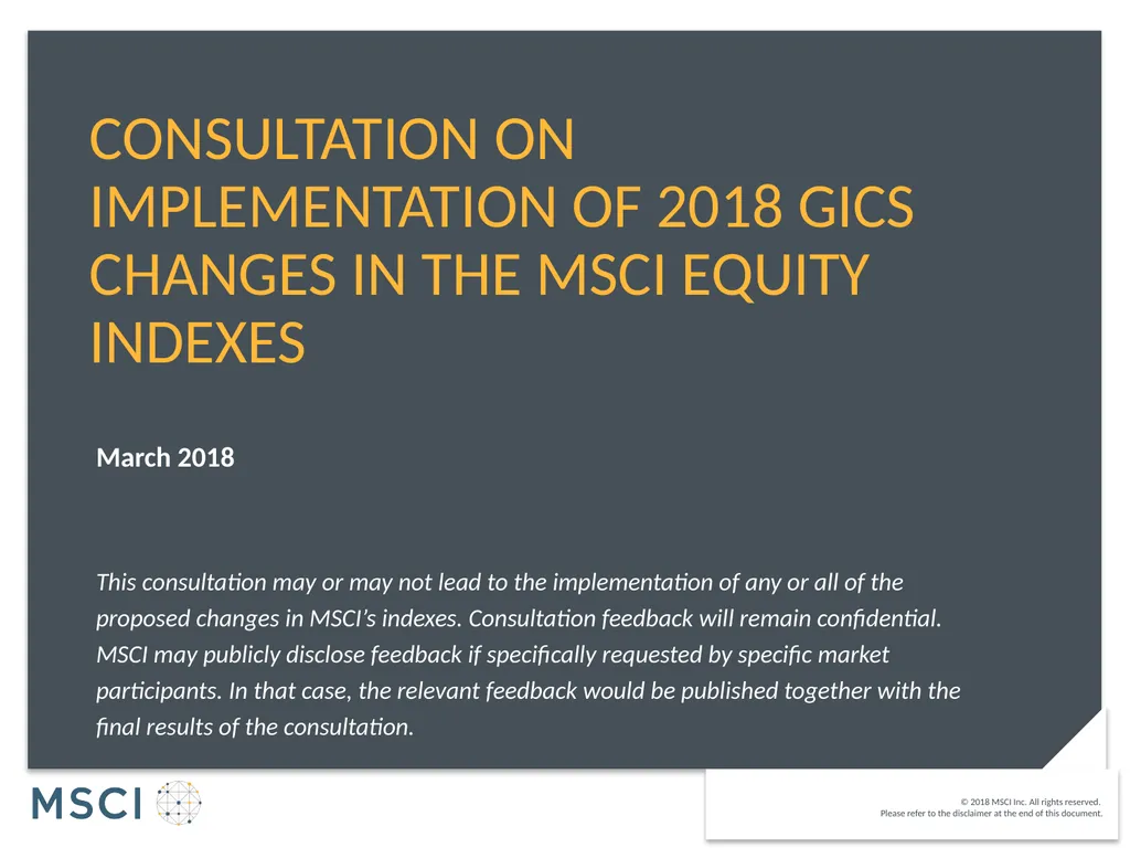 Consultation on implementation of 2018 GICS - slide 1 of 25