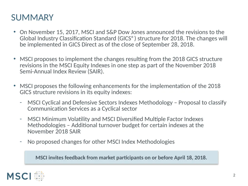 Consultation on implementation of 2018 GICS - slide 2 of 25