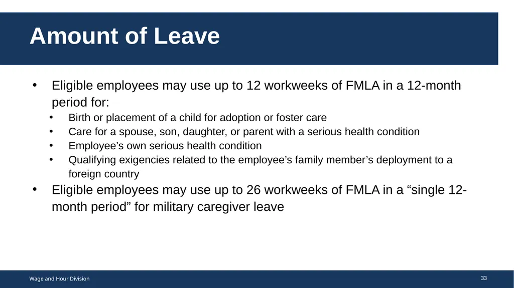 Family Medical Leave Act The Family and Medical - slide 33 of 64
