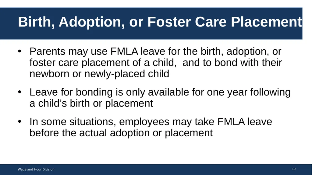 Family Medical Leave Act The Family and Medical - slide 19 of 64