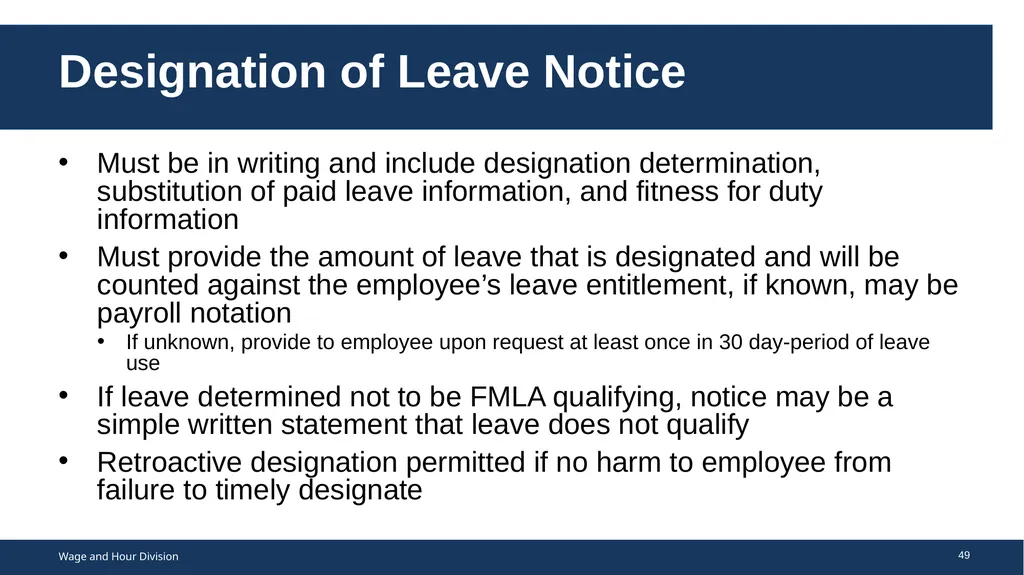 Family Medical Leave Act The Family and Medical - slide 49 of 64