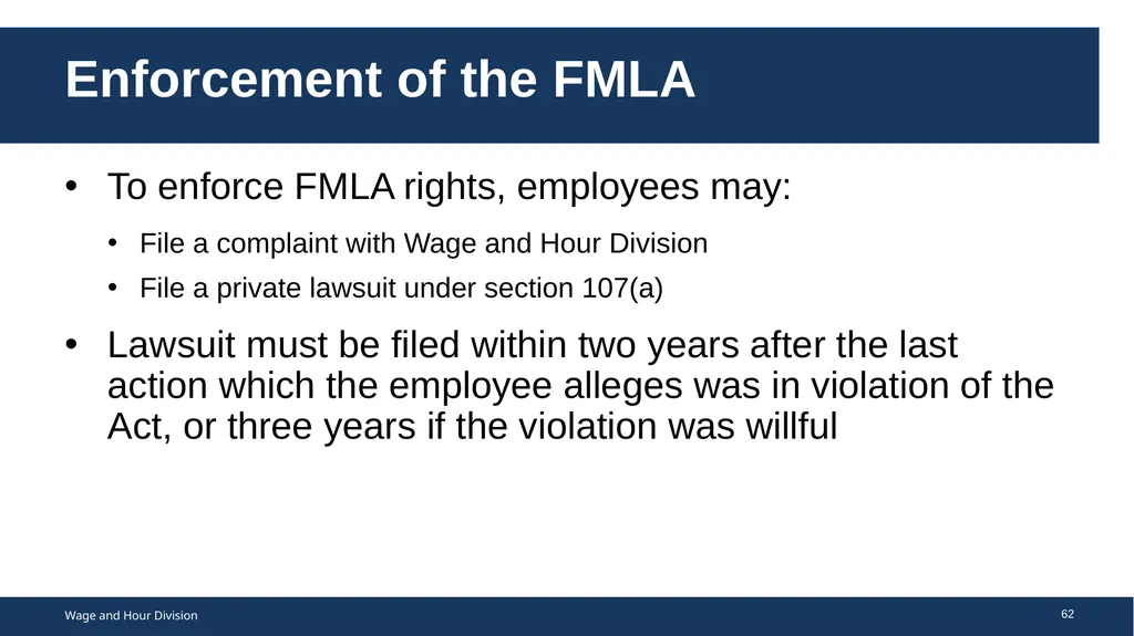 Family Medical Leave Act The Family and Medical - slide 62 of 64