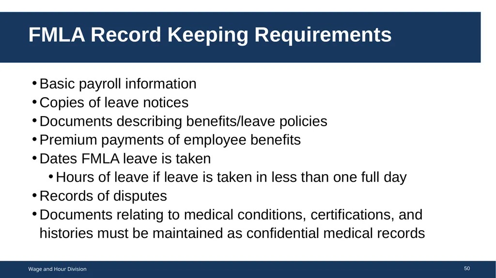 Family Medical Leave Act The Family and Medical - slide 50 of 64
