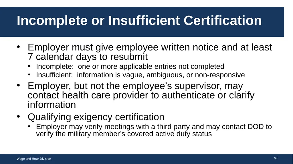 Family Medical Leave Act The Family and Medical - slide 54 of 64