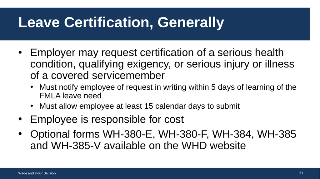 Family Medical Leave Act The Family and Medical - slide 51 of 64