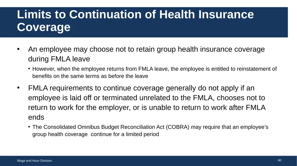 Family Medical Leave Act The Family and Medical - slide 60 of 64