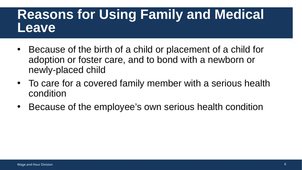 Family Medical Leave Act The Family and Medical - slide 6 of 64