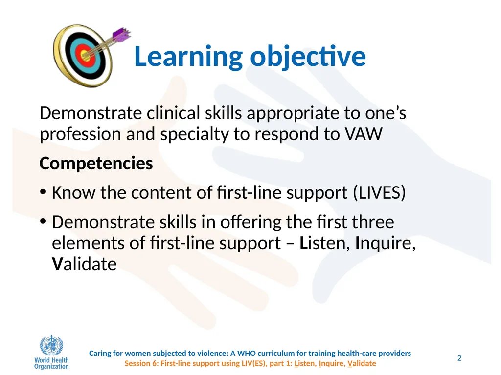 Session 6 First-line support using LIV(ES), part - slide 2 of 11