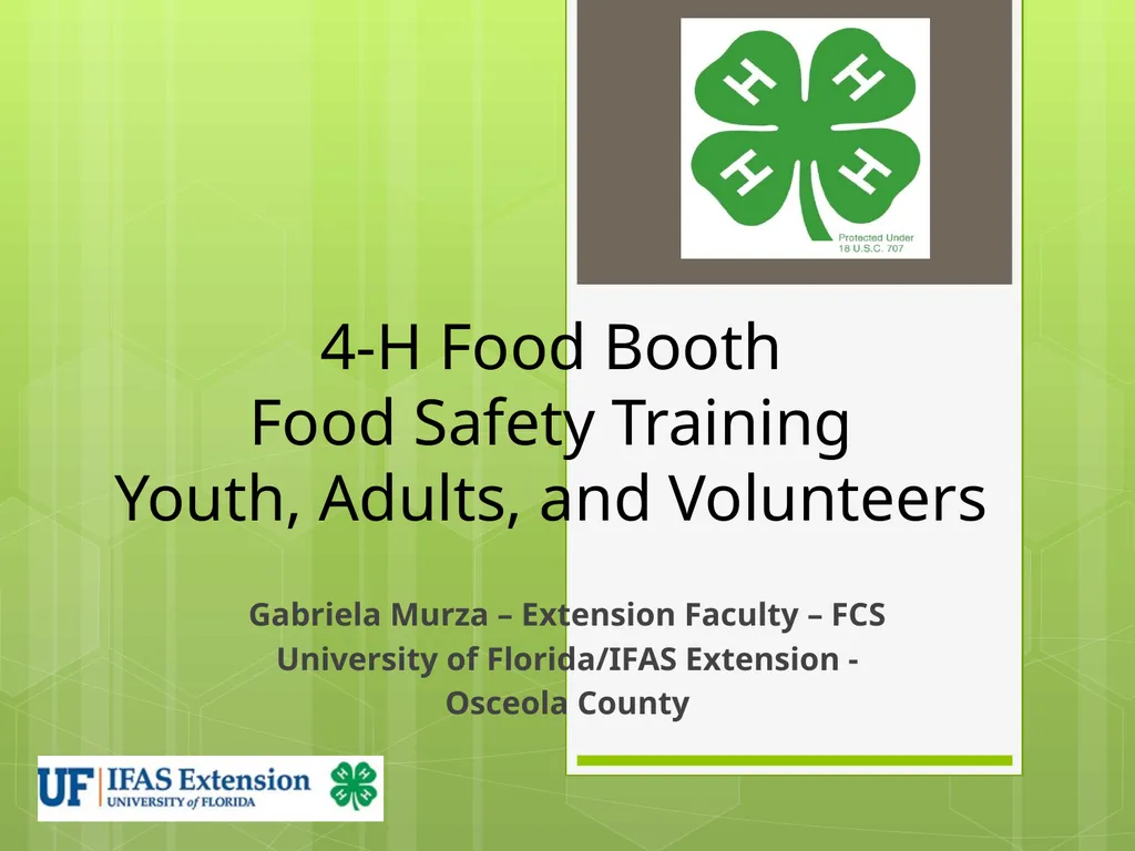 4-H Food Booth Food Safety Training Youth, Adults,