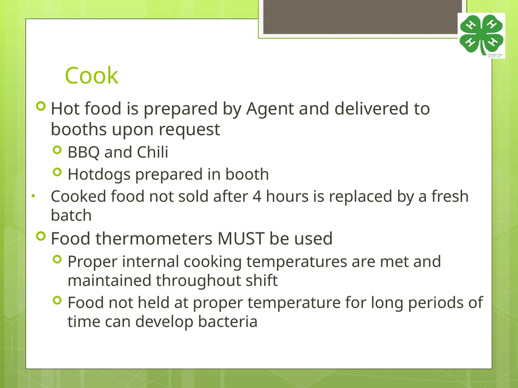 4-H Food Booth Food Safety Training Youth, Adults, - slide 12 of 29