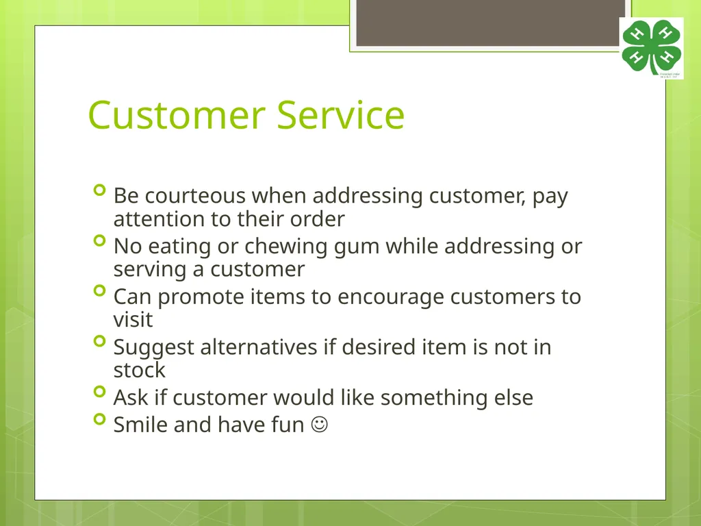4-H Food Booth Food Safety Training Youth, Adults, - slide 27 of 29