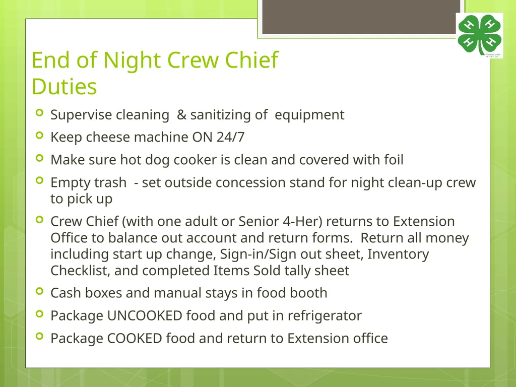 4-H Food Booth Food Safety Training Youth, Adults, - slide 26 of 29