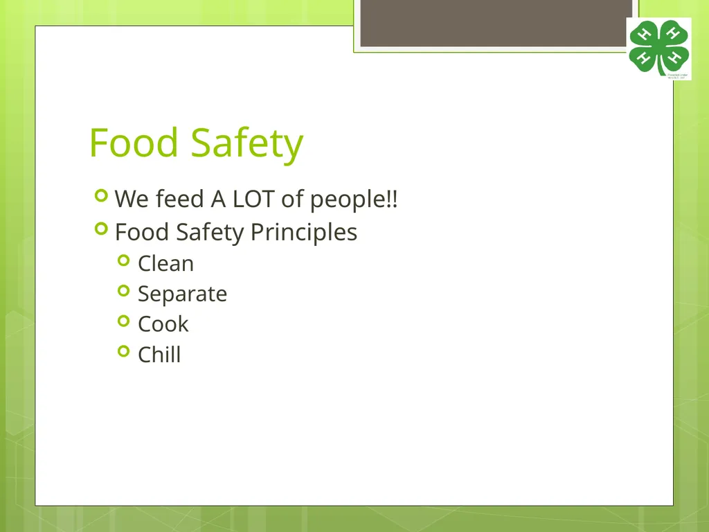 4-H Food Booth Food Safety Training Youth, Adults, - slide 5 of 29