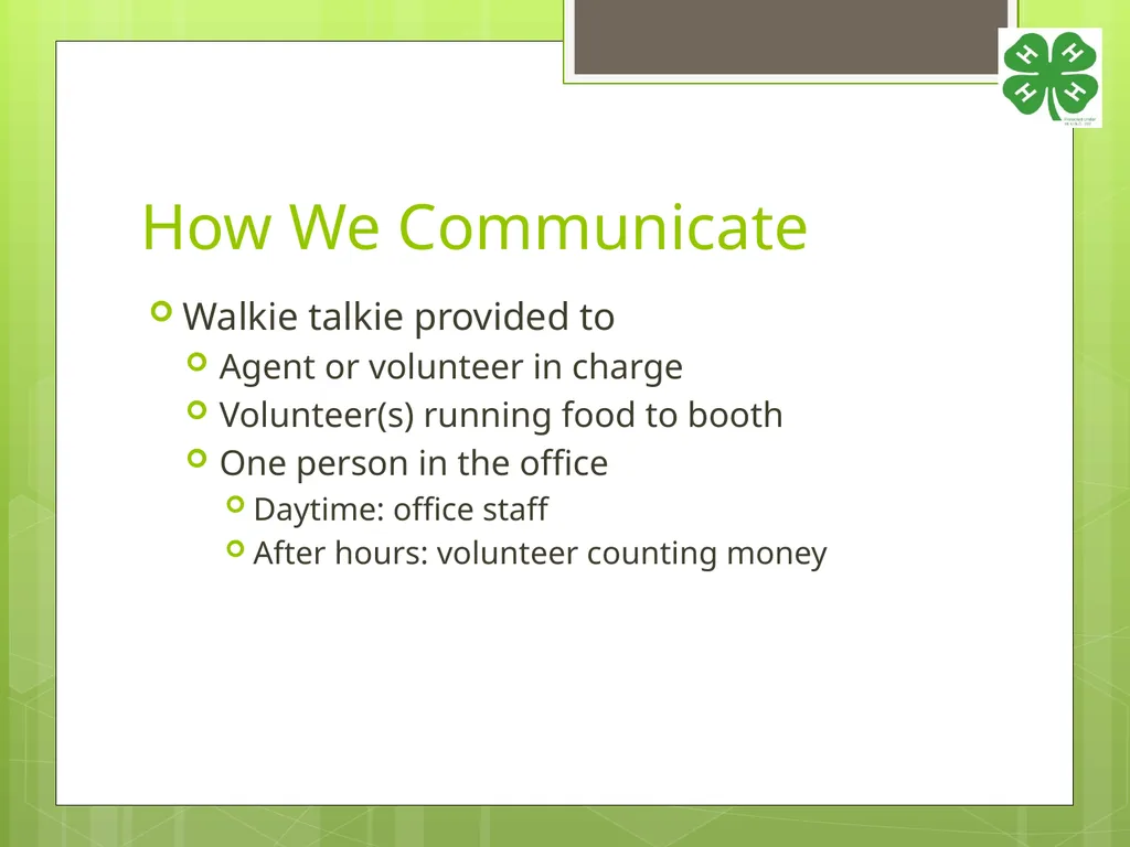 4-H Food Booth Food Safety Training Youth, Adults, - slide 4 of 29