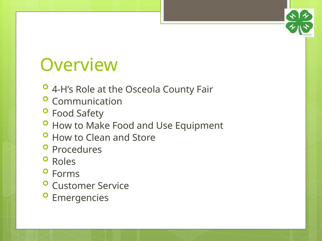 4-H Food Booth Food Safety Training Youth, Adults, - slide 2 of 29