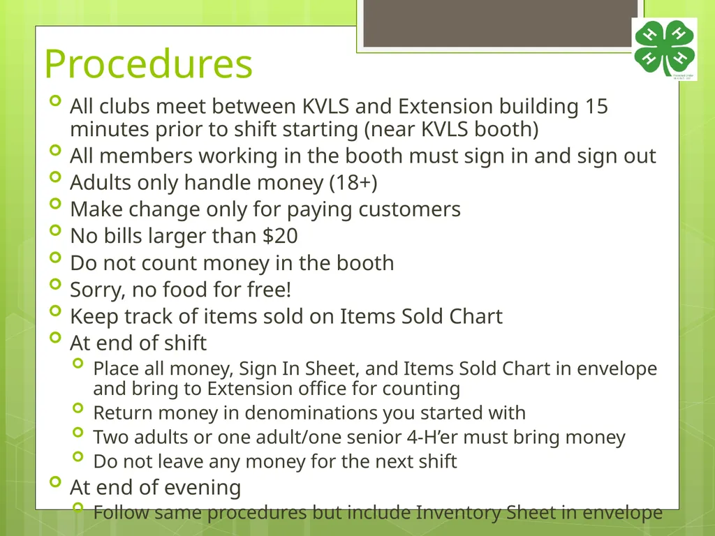 4-H Food Booth Food Safety Training Youth, Adults, - slide 21 of 29