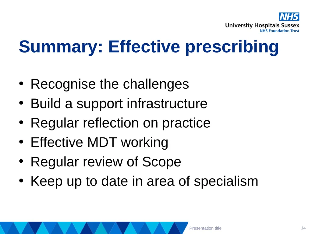 Supporting staff to prescribe effectively – - slide 14 of 14