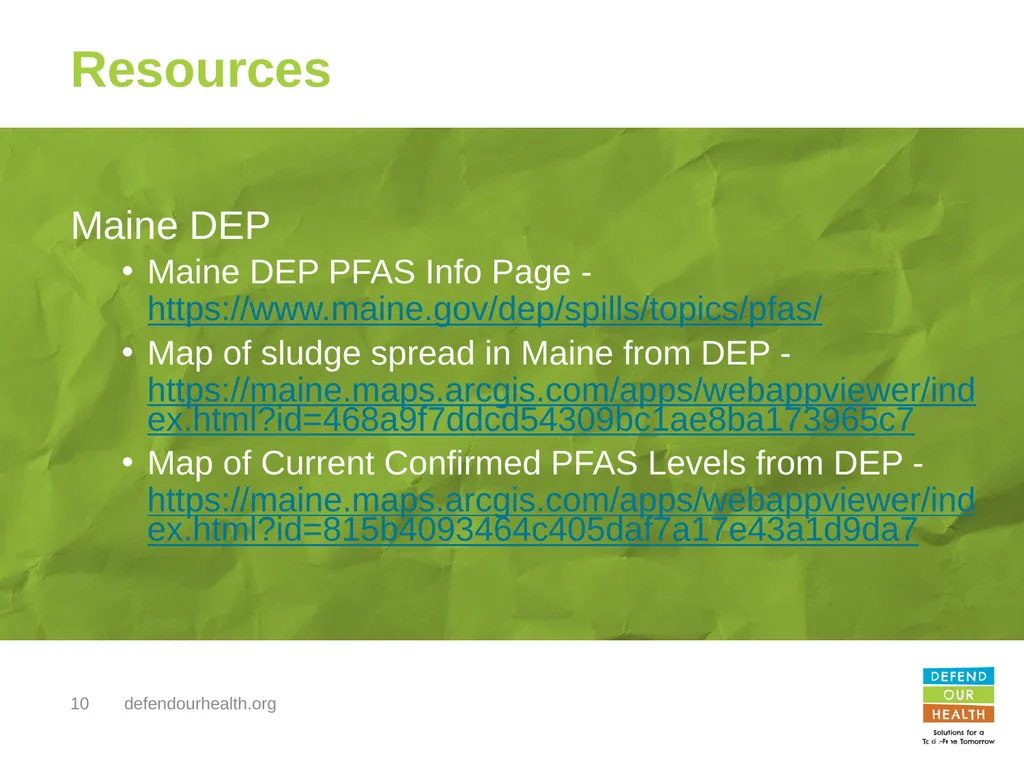PFAS Contamination of Land and Water PFAS in Maine - slide 10 of 14