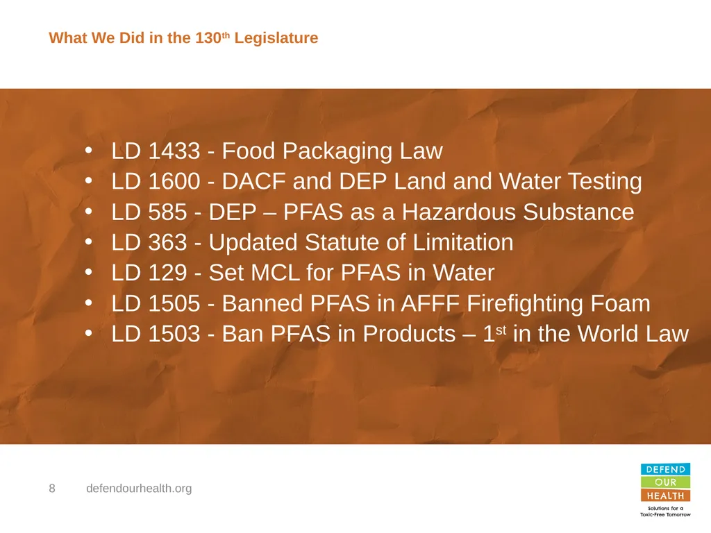 PFAS Contamination of Land and Water PFAS in Maine - slide 8 of 14